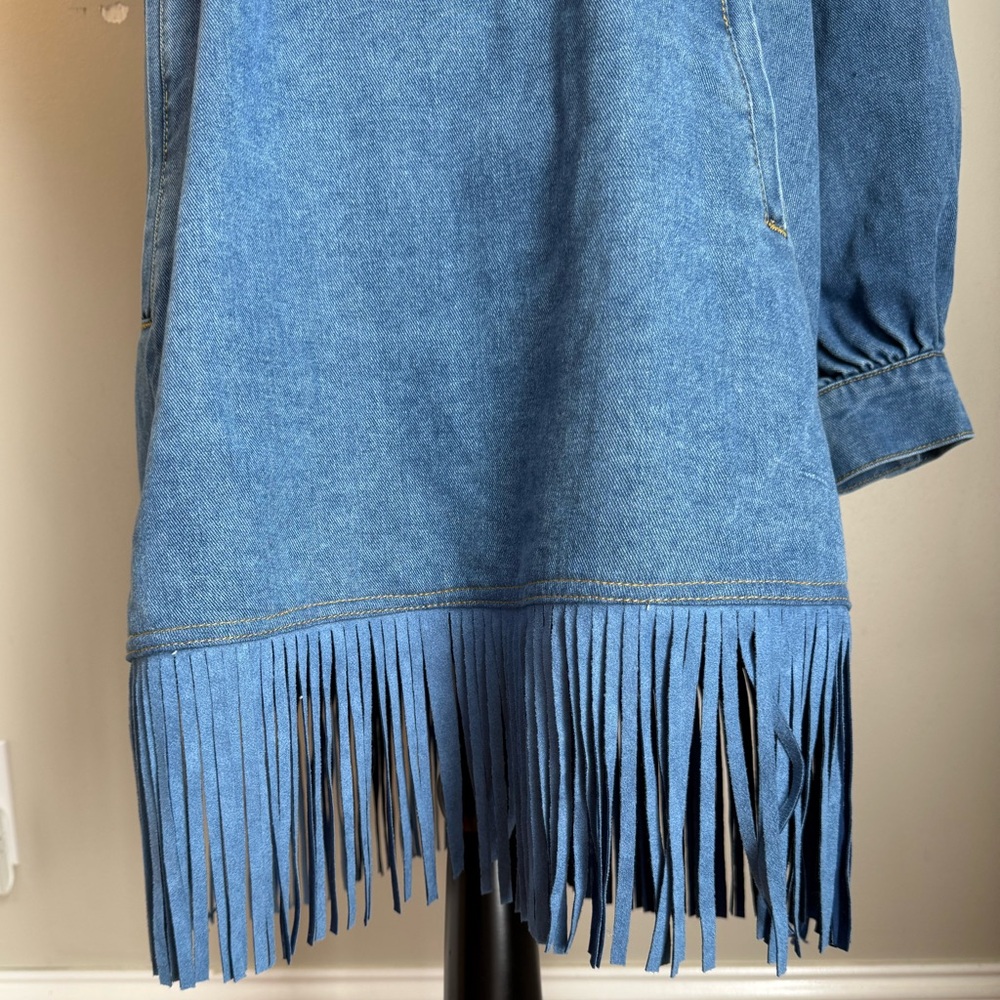 NWT Stylewe Denim Fringe Mock Neck Tunic Dress - Medium - Picture 15 of 16